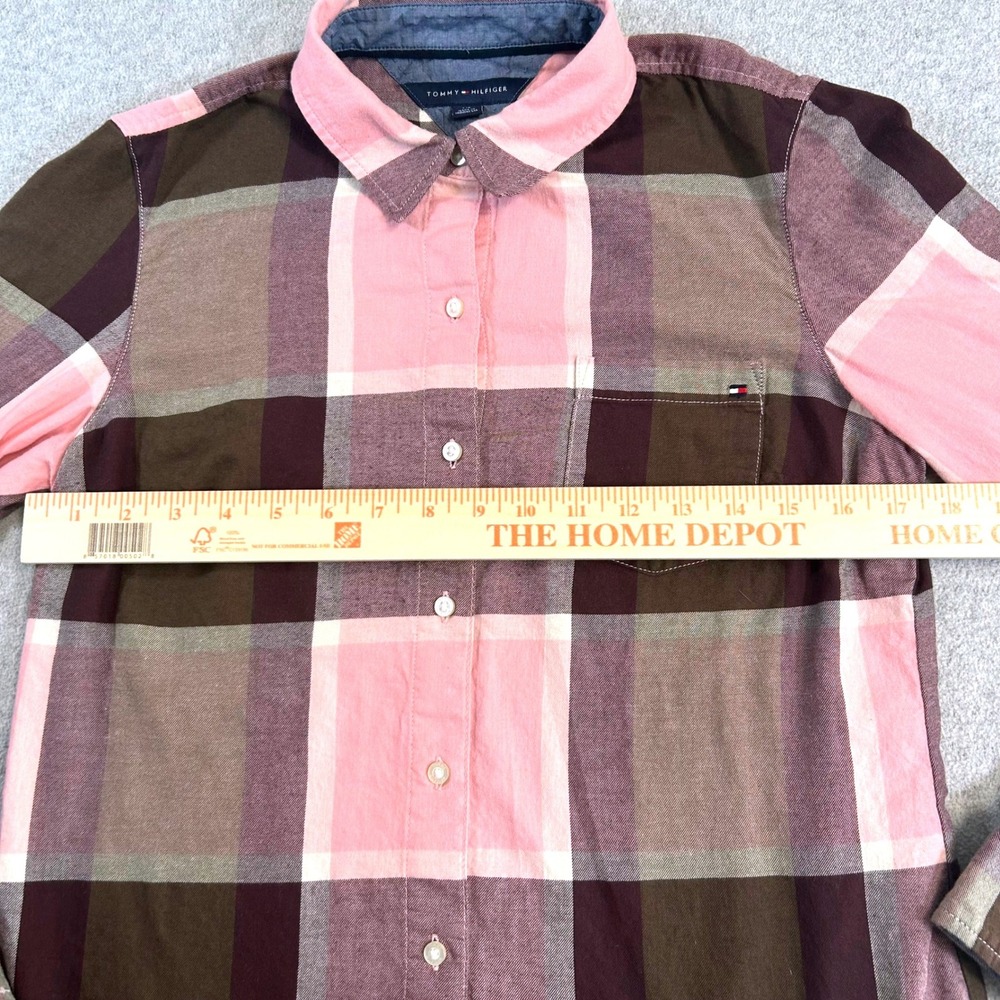 Tommy Hilfiger Button Down Womens S Pink Brown Plaid Long Sleeve Shirt Flannel - Picture 5 of 8